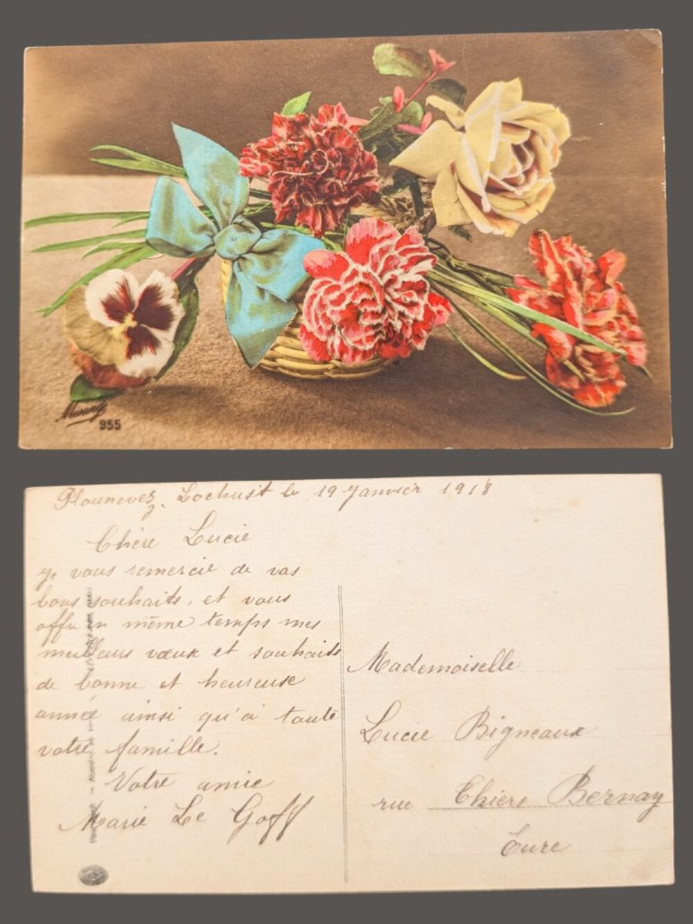 10/$25 Antique 1918 Tinted Sepia Photograph Floral Bouquet Postcard